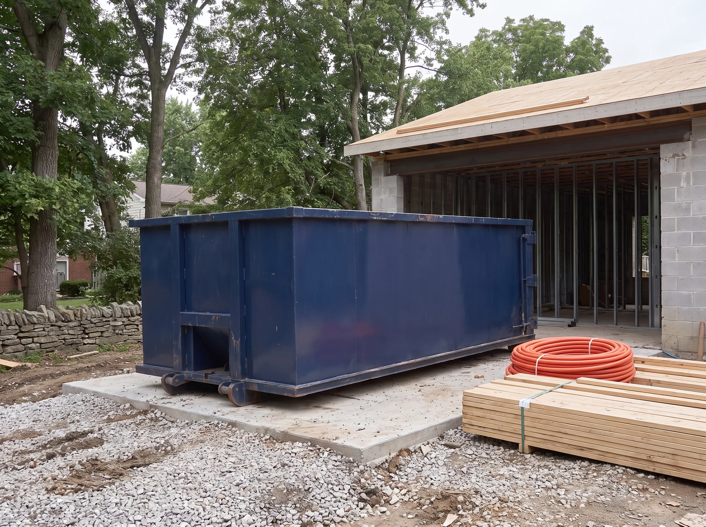 Roll-off dumpster being loaded in Bernards, NJ