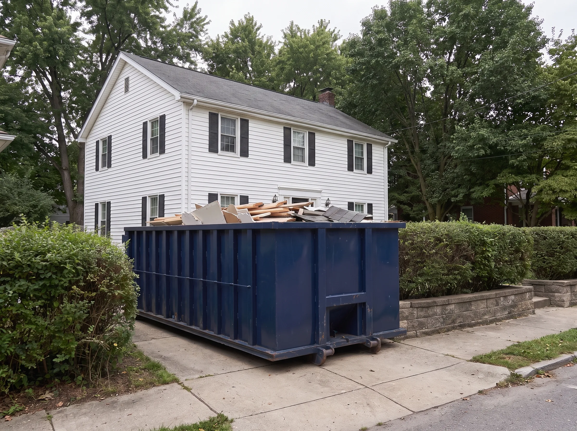 Roll-off dumpster being loaded in Bergen County, NJ